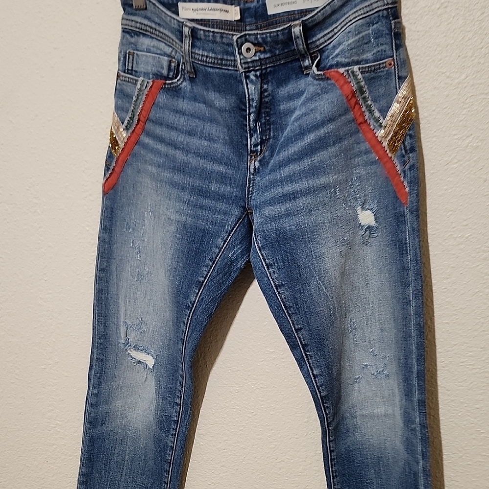 Pilcro and the Letterpress Red and Blue Skinny Jeans - Picture 8 of 16